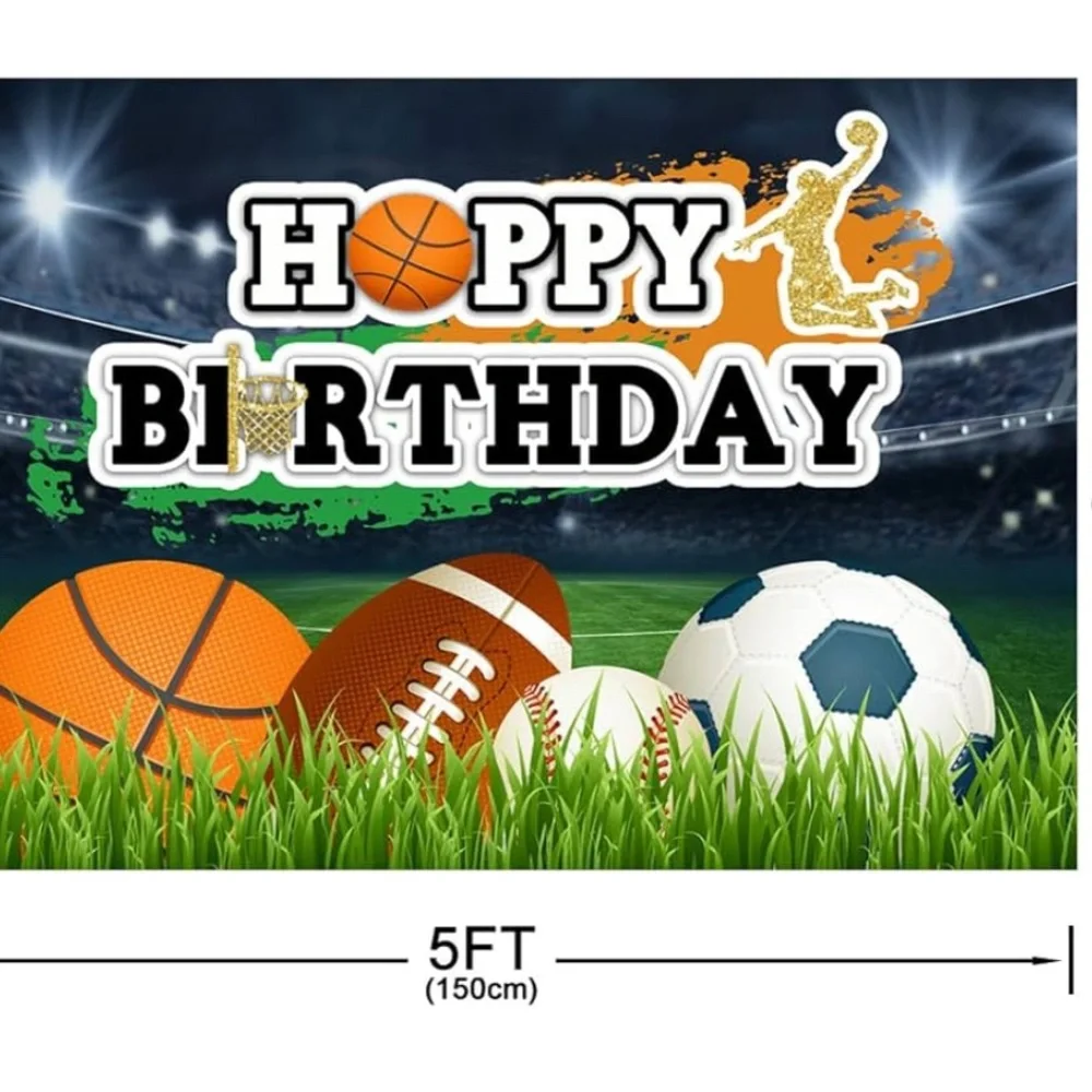 Ball Sports Happy Birthday Backdrop, 3 x 5,